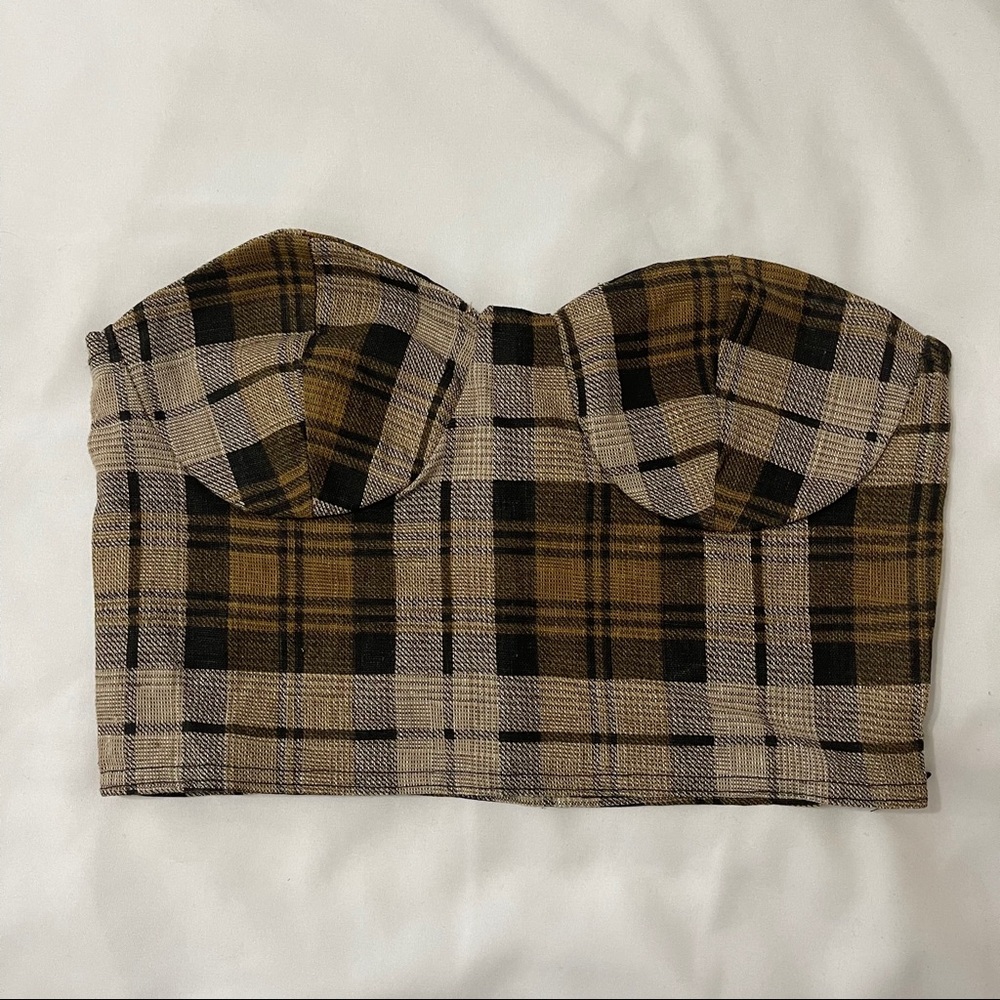Boohoo Plaid Bustier Crop Top